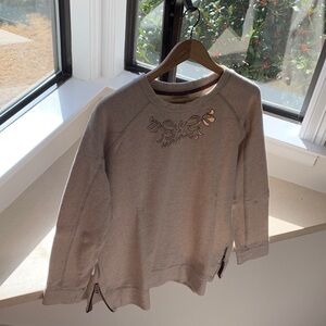 Soft Surroundings Beige Sweatshirt with Floral Detail